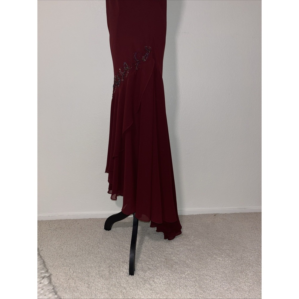 Vintage Fiesta Beaded Burgundy Dress Sz L Asymmetrical Chiffon Party Dress - Picture 7 of 7